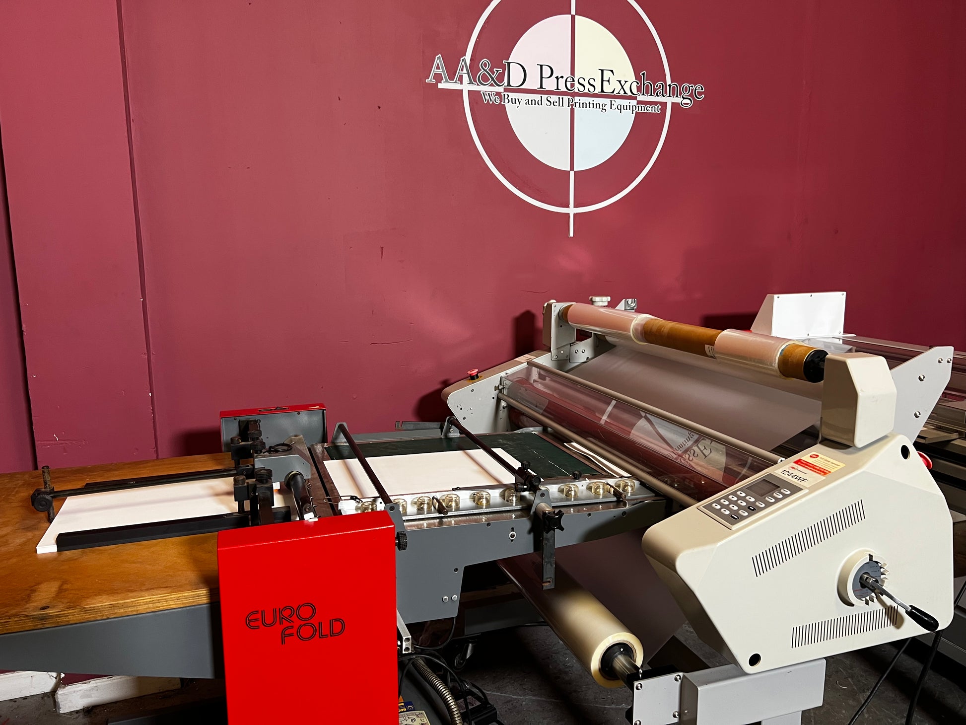 Used GBC 1244 WF Laminator Cutter AA&D PressExchange laminating and mounting solution for wide graphics