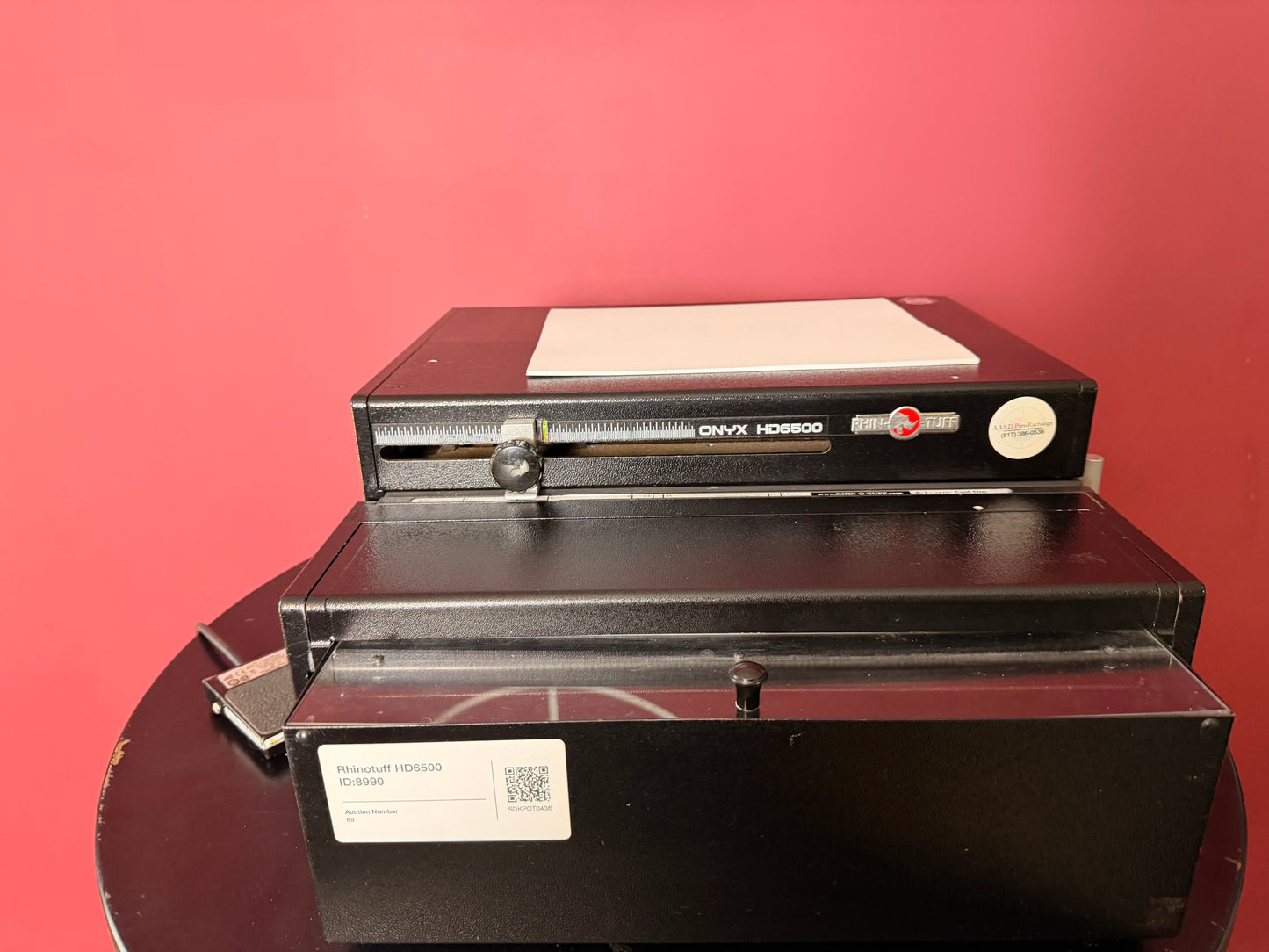 Used Rhin-O-Tuff Onyx 6500 4:1 Die rear view showing power connection and support – AA&D PressExchange