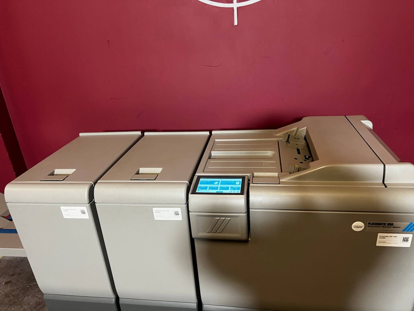 Used Plockmatic 350 bookletmaker 136k booklet output tray showing square back result – AA&D PressExchange