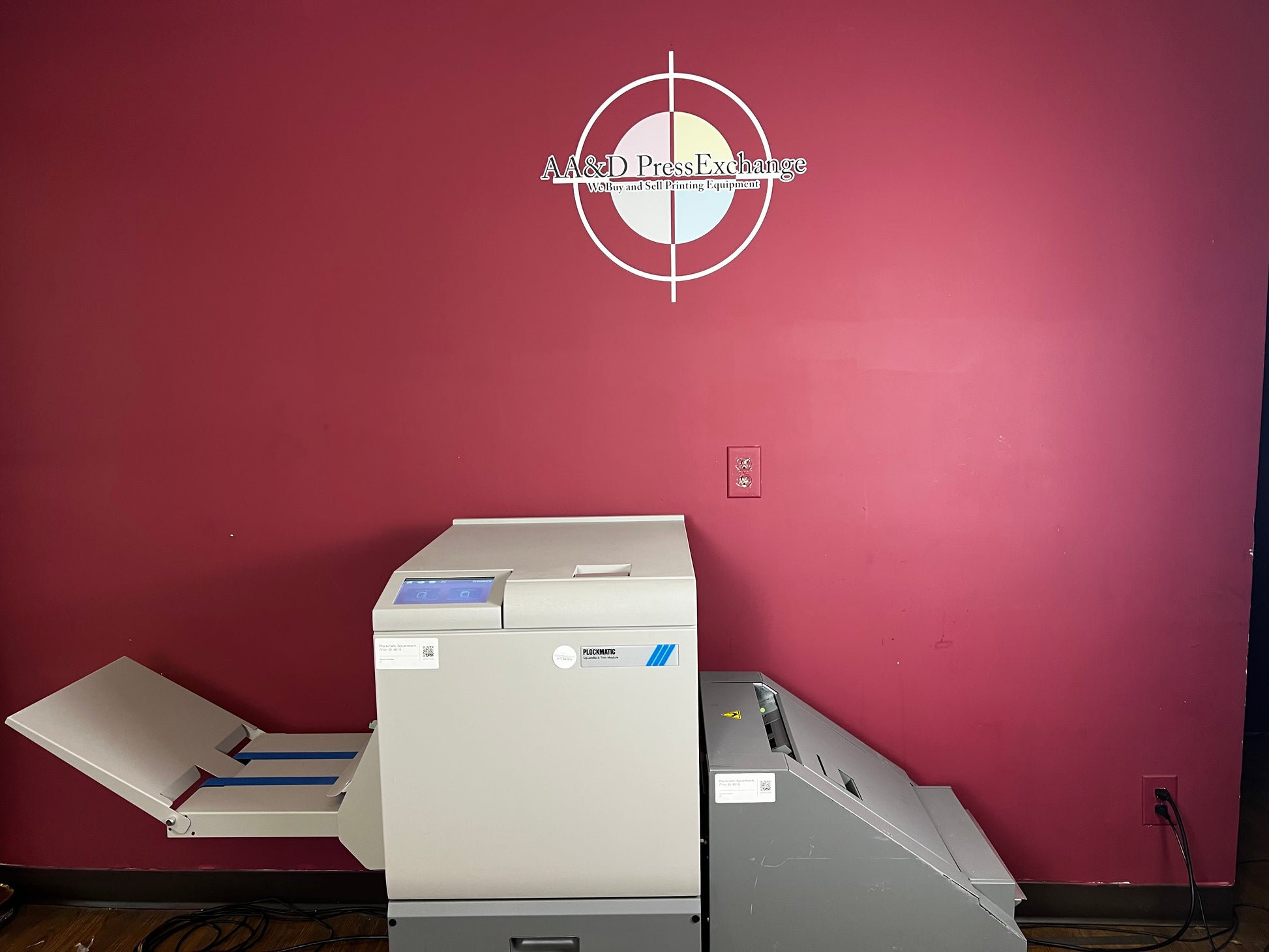 Used Plockmatic SquareBack Trimmer AA&D PressExchange manual feed or integrated booklet finishing system