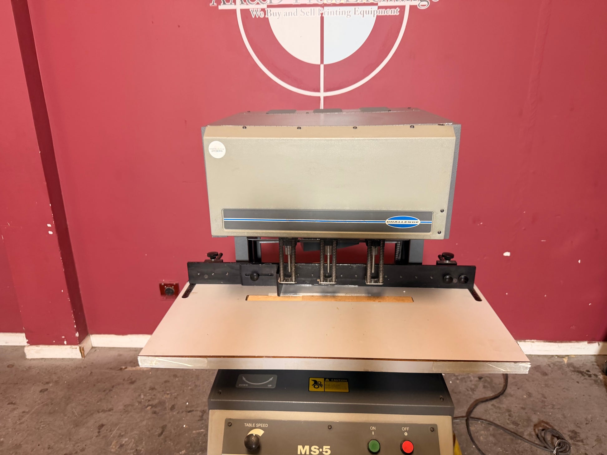 Used Challenge MS-5 multi spindle paper drill for sale with 2.5 inch drilling capacity