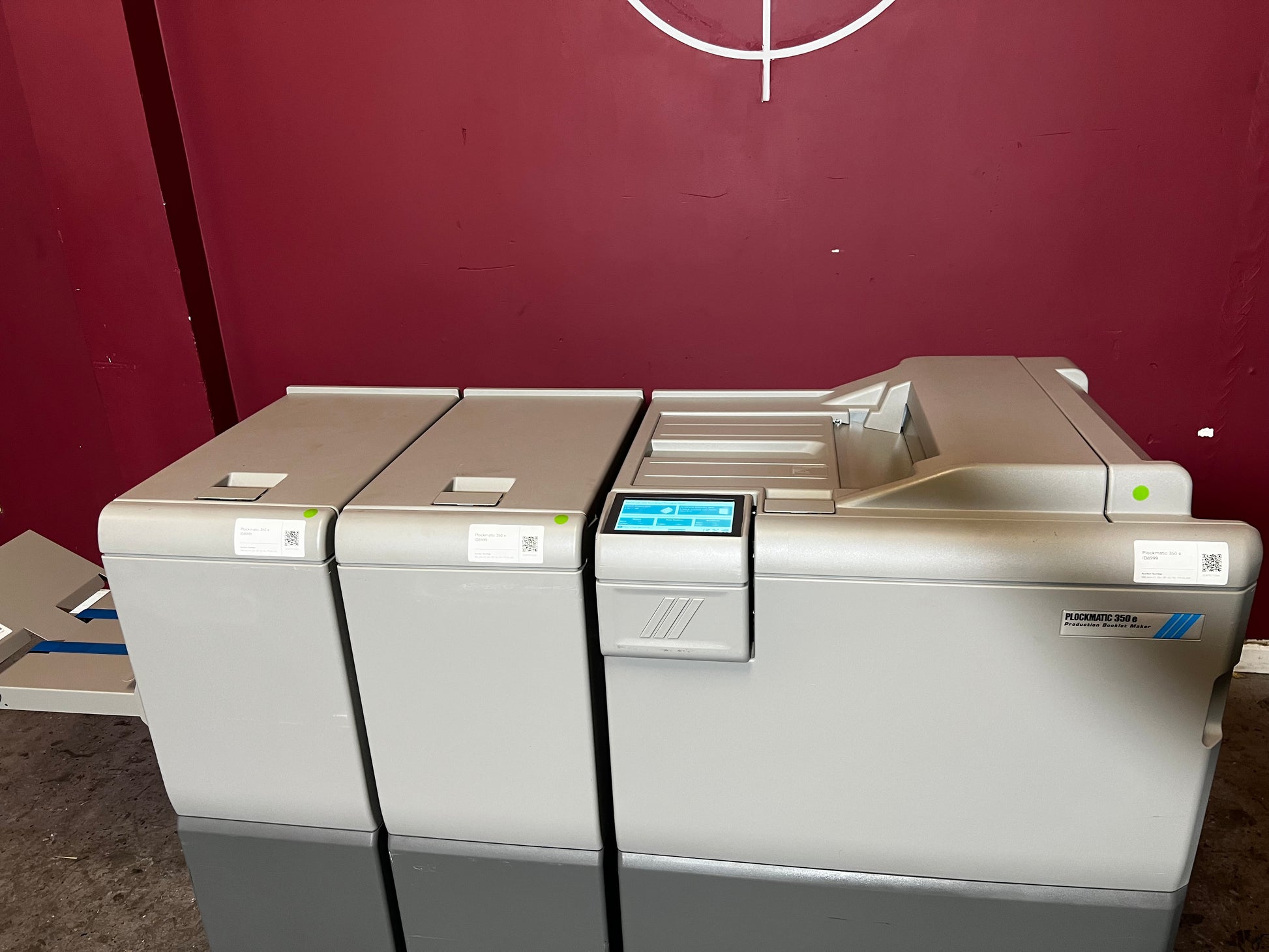Used Plockmatic 350e 31k Meter booklet maker highlighting feed and finishing modules – AA&D PressExchange