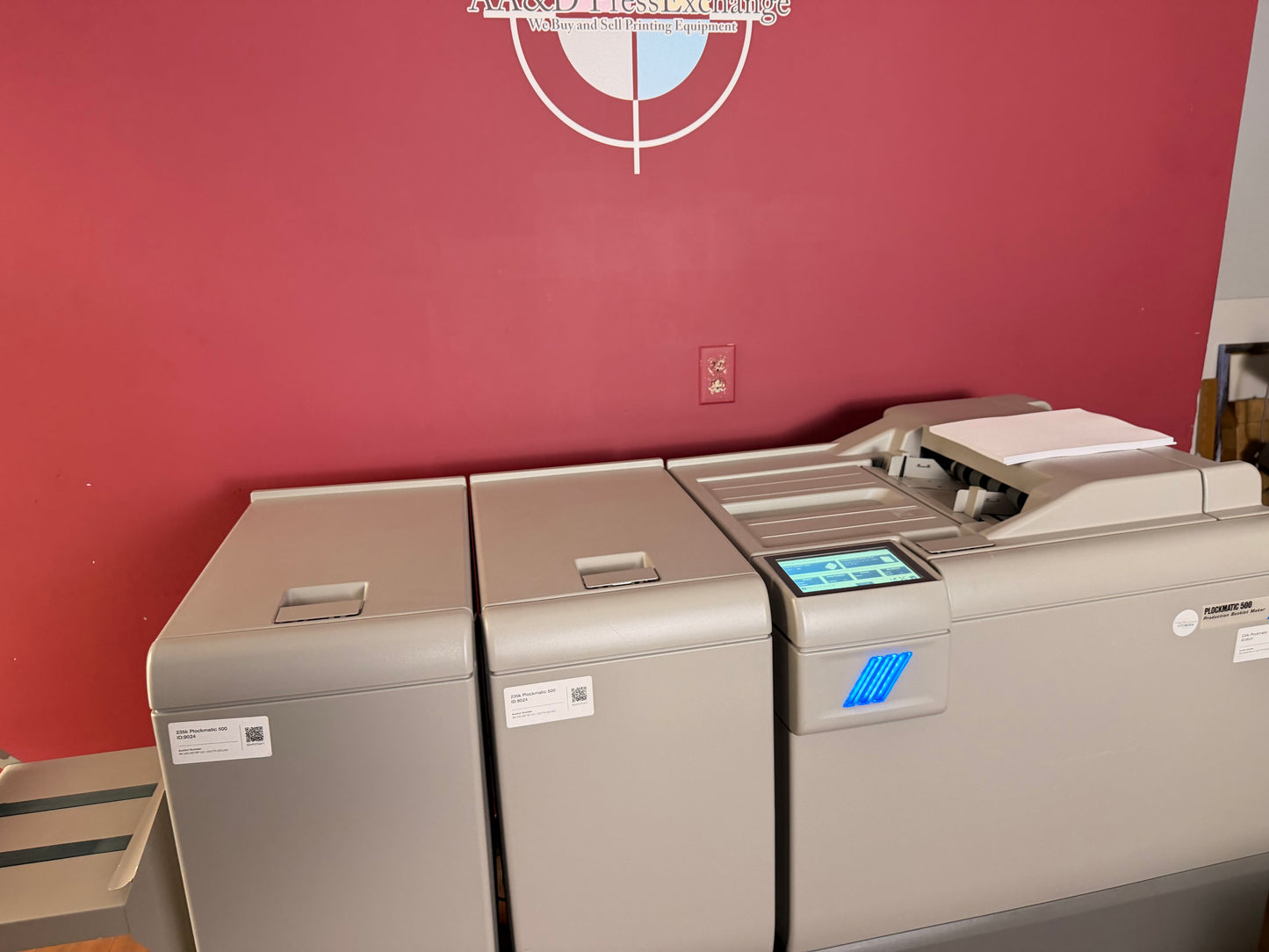 Used Plockmatic 500 booklet maker with BK, BF, and TR modules installed