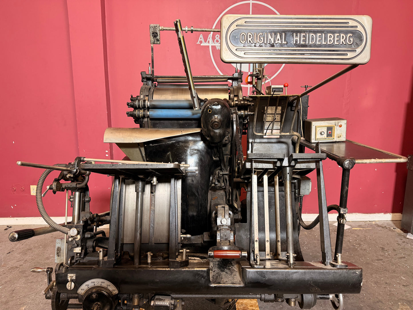Heidelberg Windmill Letterpress 13x18 with Foil Stamping for sale foil stamping unit close up