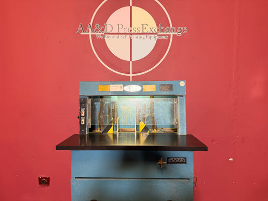 Used Challenge DCM Double Round Cornering Machine front view heavy-duty hydraulic bindery cutter