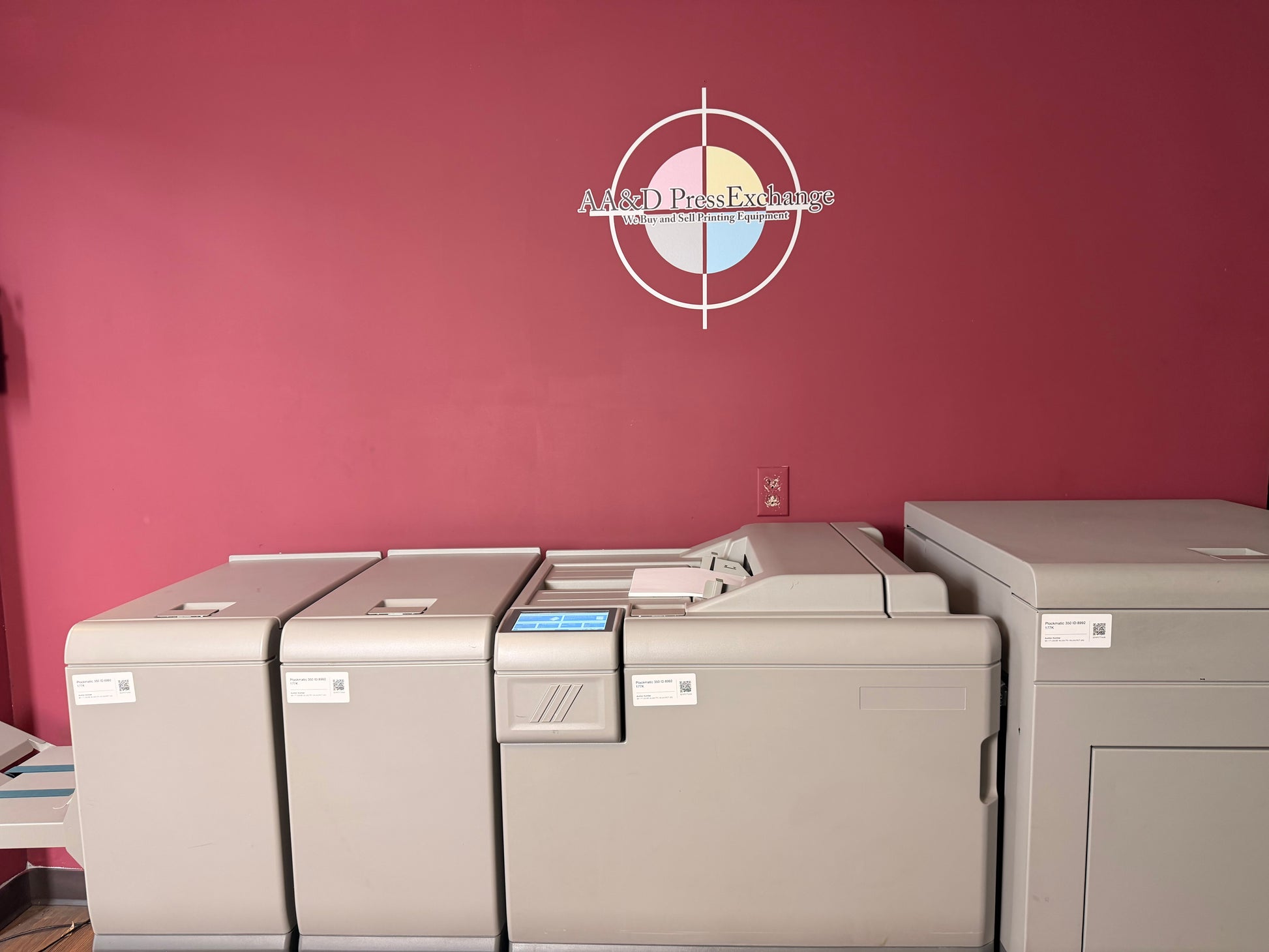 Used Plockmatic 350 Booklet Maker 177k meter angled view highlighting folding and stapling unit – AA&D PressExchange