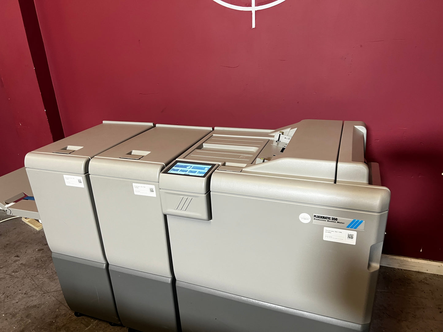 Used Plockmatic 350 bookletmaker 136k rear view displaying stitching and folding sections – AA&D PressExchange