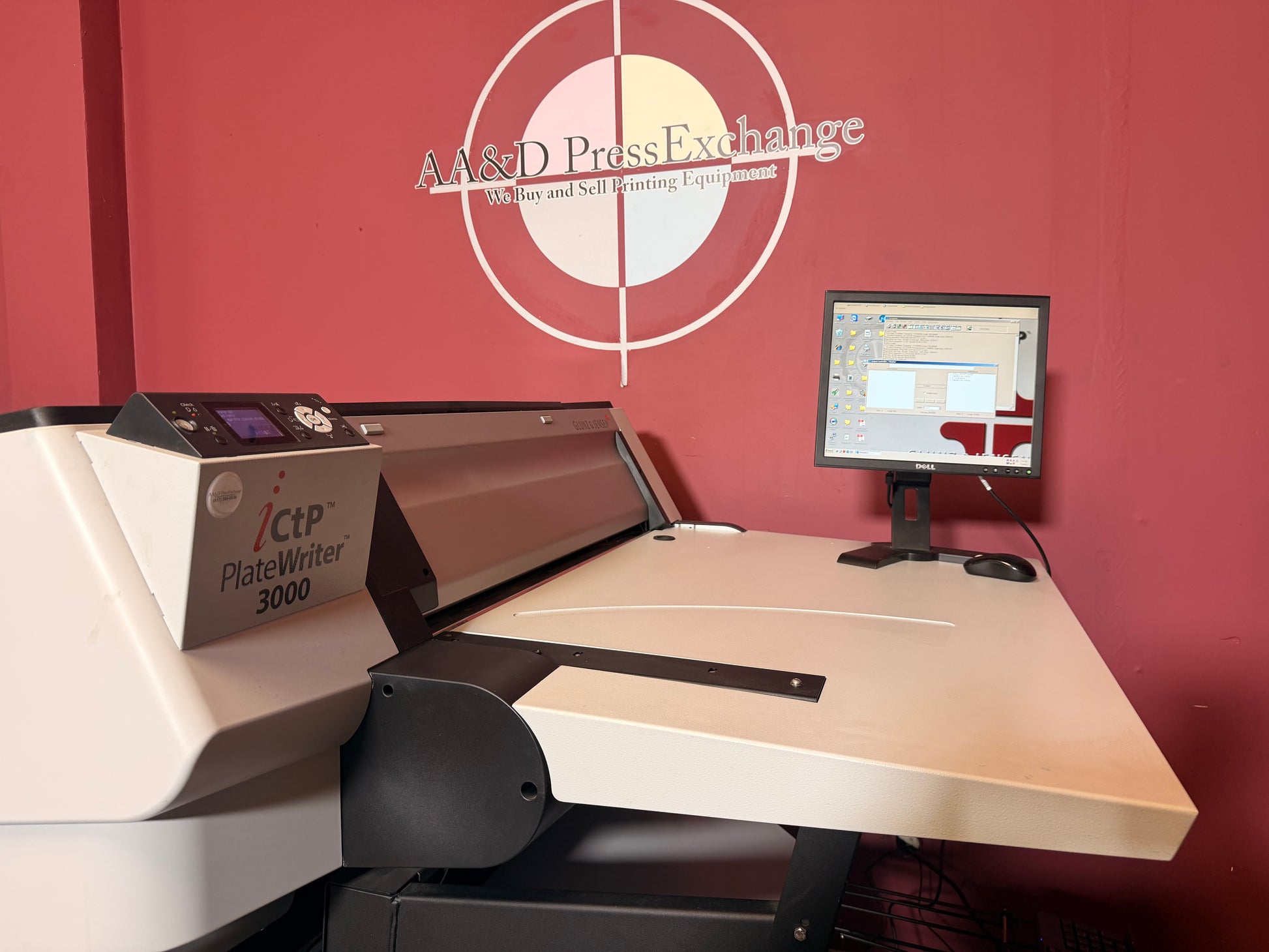 Used Glunz & Jensen iCTP PlateWriter 3000 plate imaging area detail by AA&D PressExchange