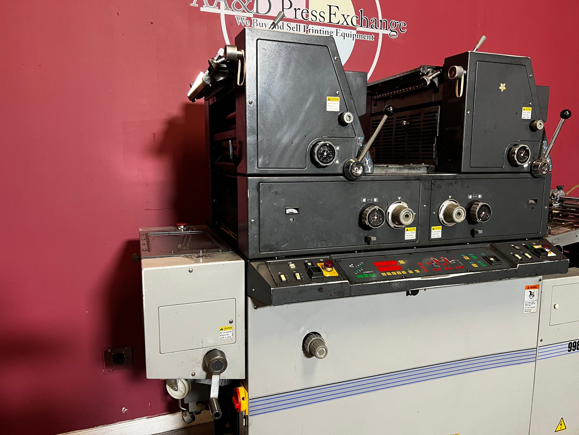 Used AB Dick 9985 dual-color offset printing press rear view – AA&D PressExchange