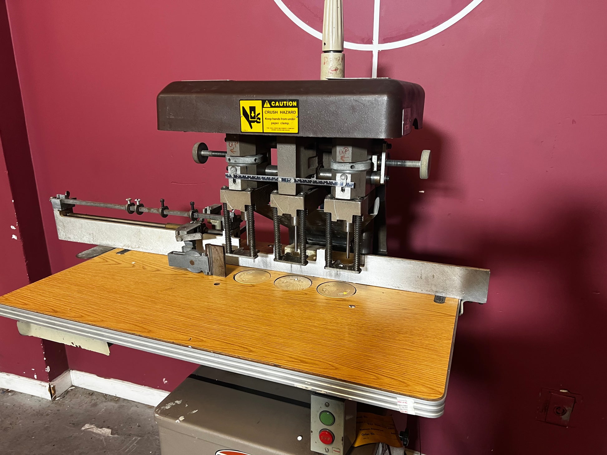 AA&D PressExchange Used Challenge EH-3A Paper Drill with adjustable back gauge for precise drilling.