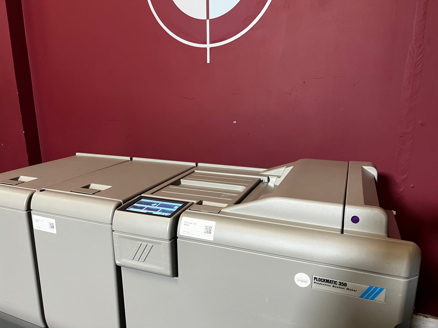 Used Plockmatic 350 90k booklet maker close-up of folding and stitching mechanism – AA&D PressExchange