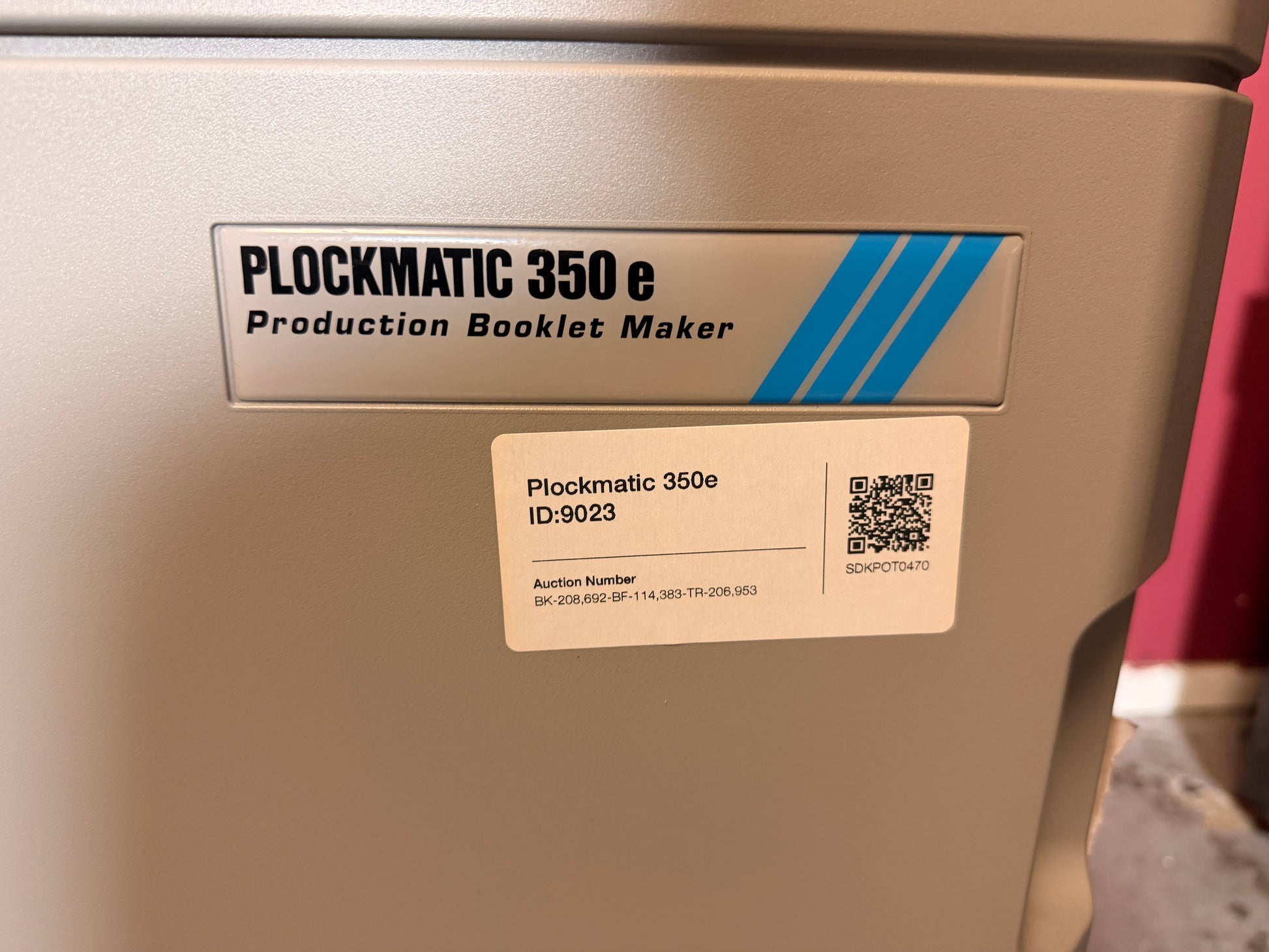 Used Plockmatic 350e booklet maker high capacity output stacking system