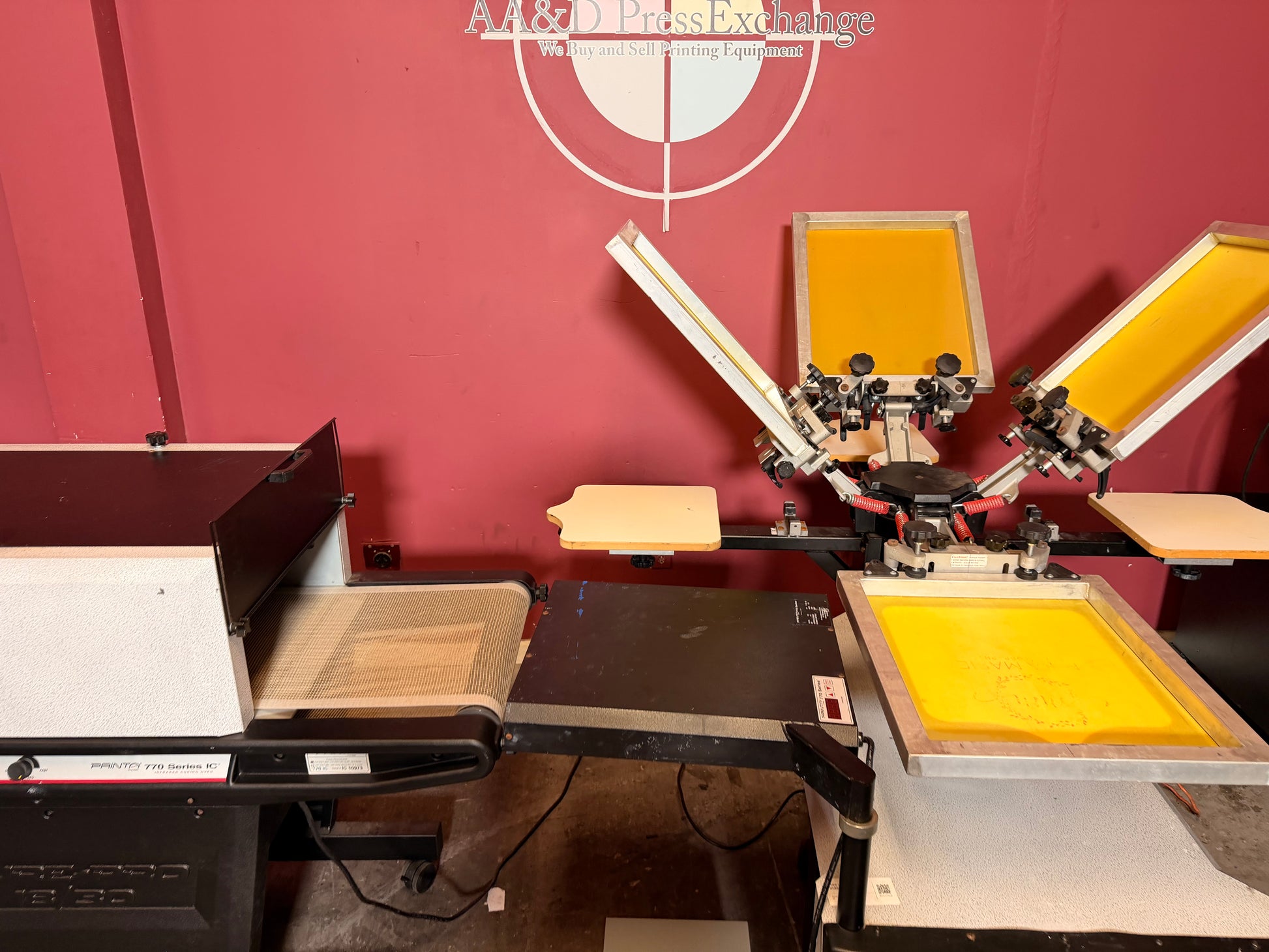 Used Printa 770 Screen Printer top view highlighting multi-color station layout – AA&D PressExchange