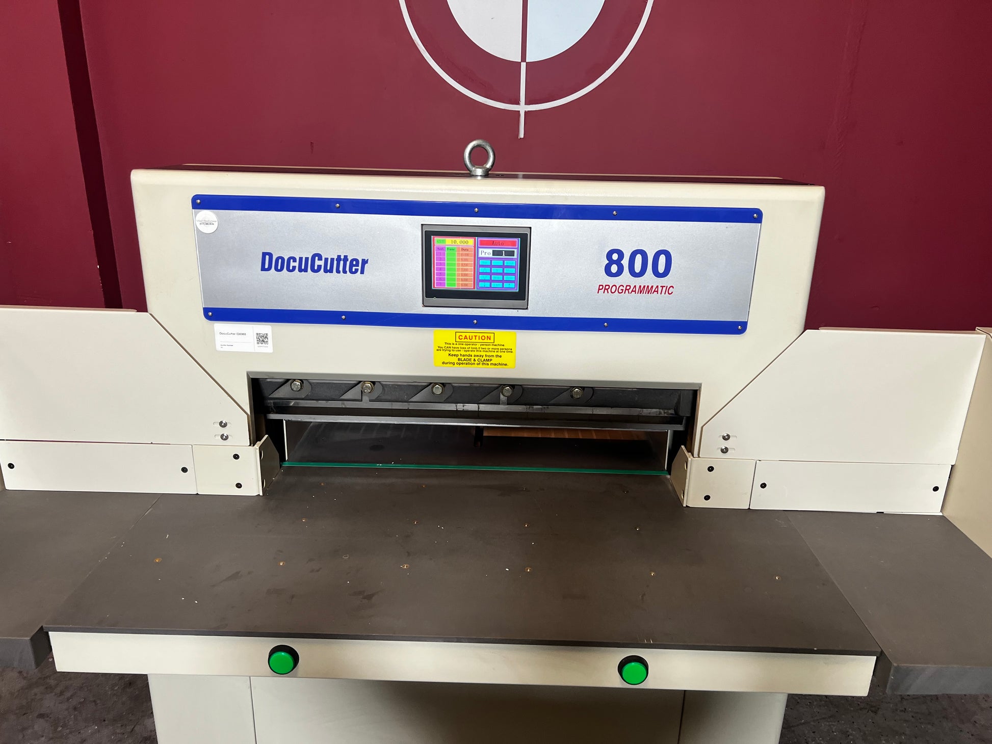 Used Duplo Docucutter 800 Programmatic top view showing illuminated guide and safety guard – AA&D PressExchange