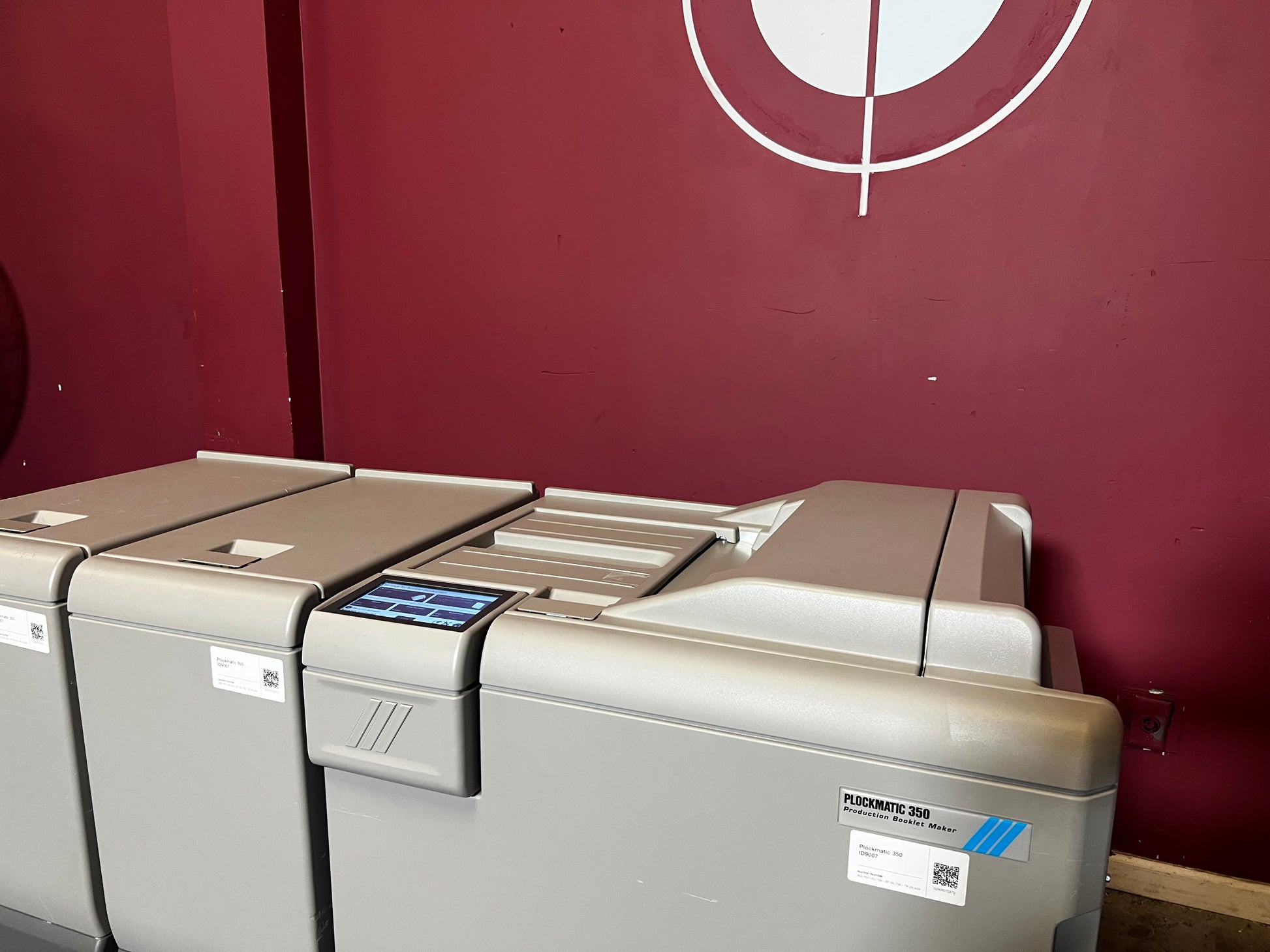 Used Plockmatic 350 booklet maker 60k meter detailed view of control panel and automation interface – AA&D PressExchange