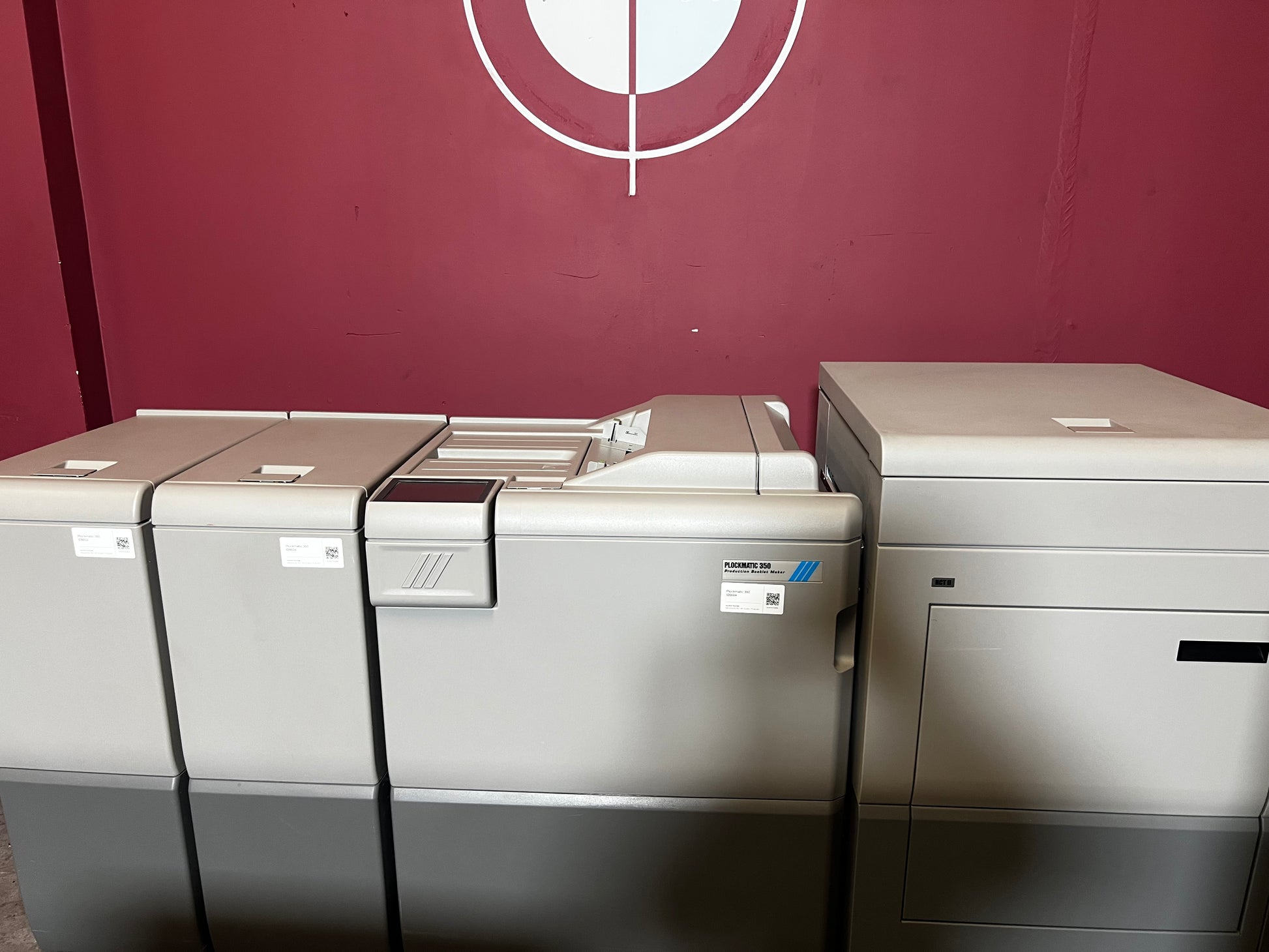 Used Plockmatic 350 70k meter booklet maker detailed view of folding and stitching modules – AA&D PressExchange