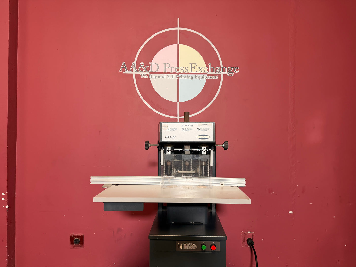 Used Challenge EH-3 Paper Drill rear view with durable steel and cast iron frame