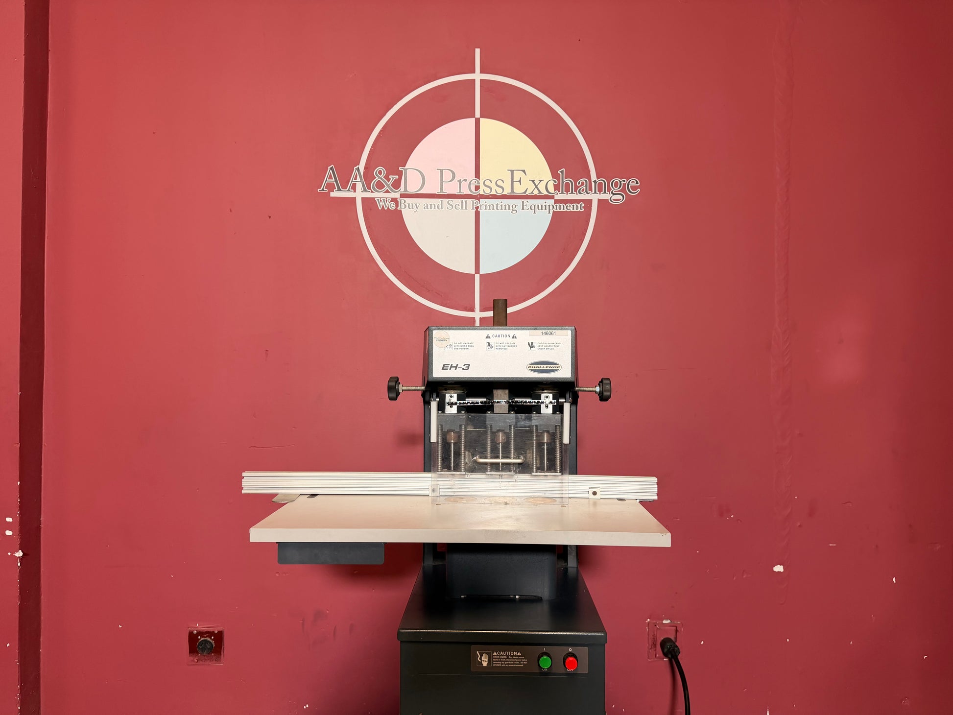Used Challenge EH-3 Paper Drill rear view with durable steel and cast iron frame