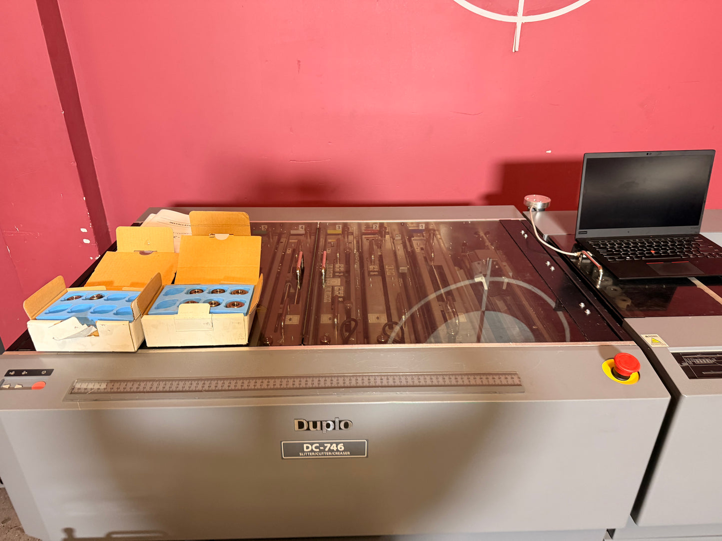 Used Duplo DC-746 Slitter Cutter Creaser creasing unit for fold line accuracy