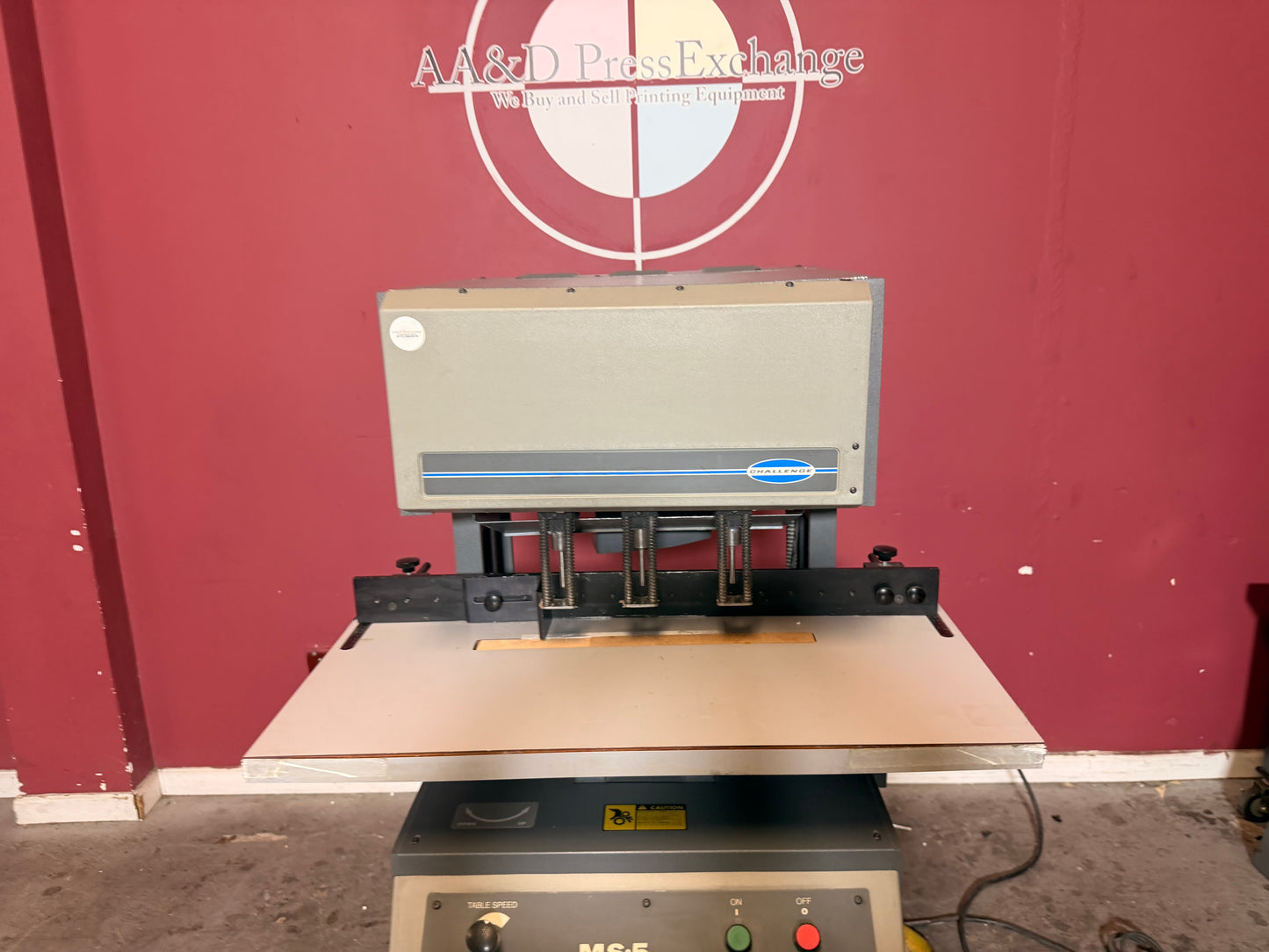 Used Challenge MS-5 industrial paper drill for sale detailed spindle head close view