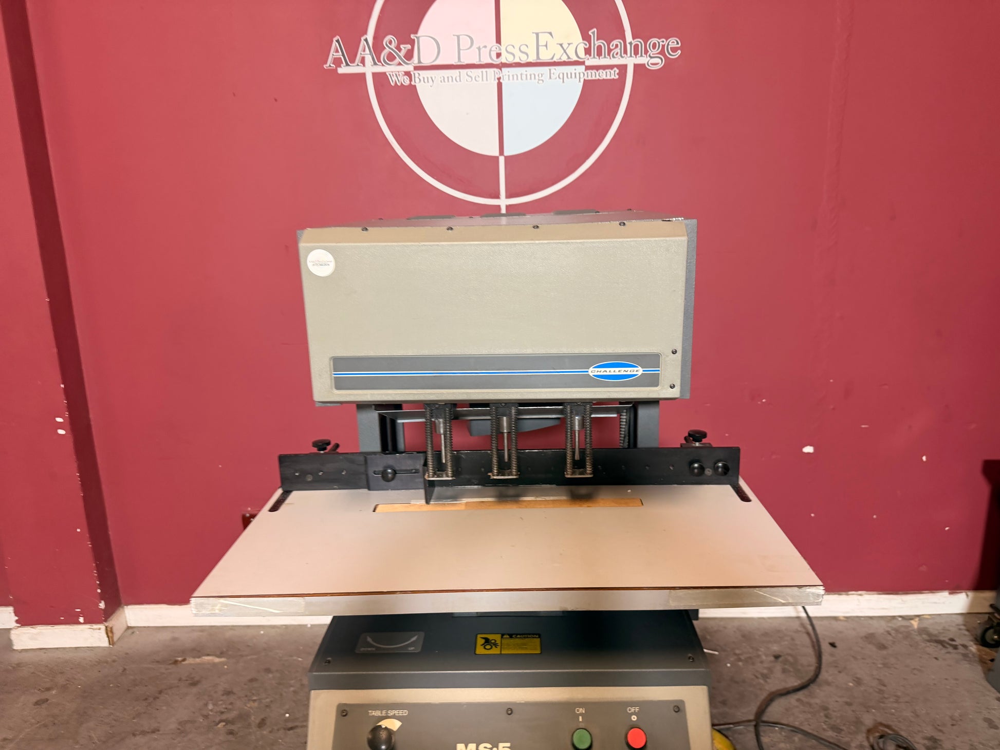 Used Challenge MS-5 industrial paper drill for sale detailed spindle head close view