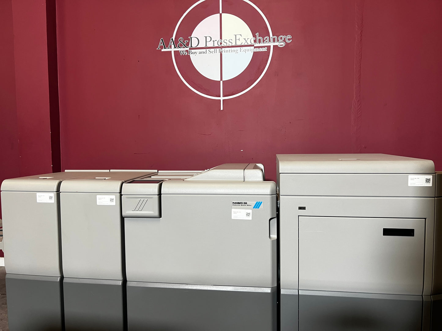 Used Plockmatic 350 70k meter booklet maker showing square back and trimming section – AA&D PressExchange