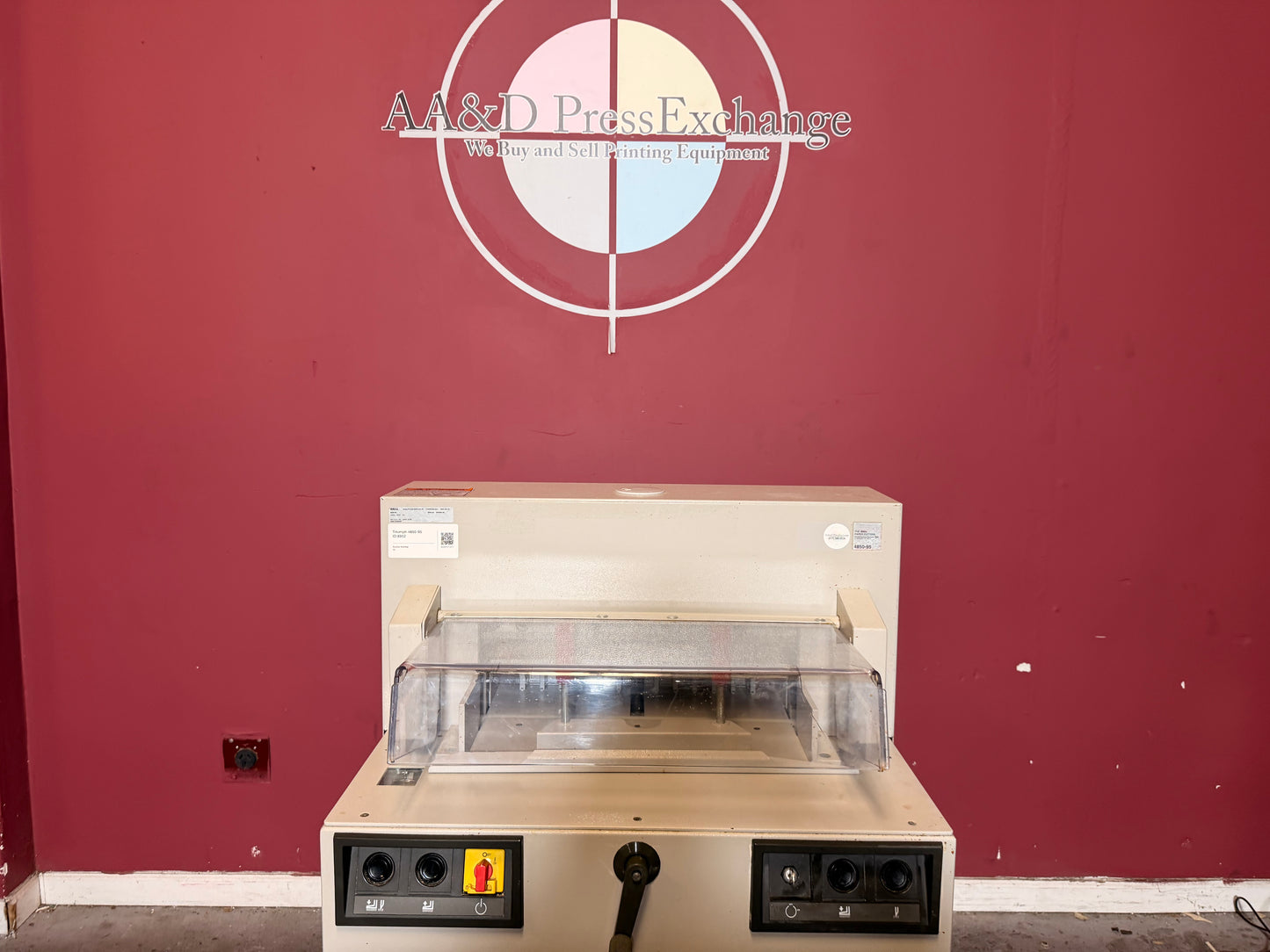 Used Triumph 4850-95 professional paper cutter top view of cutting area – AA&D PressExchange