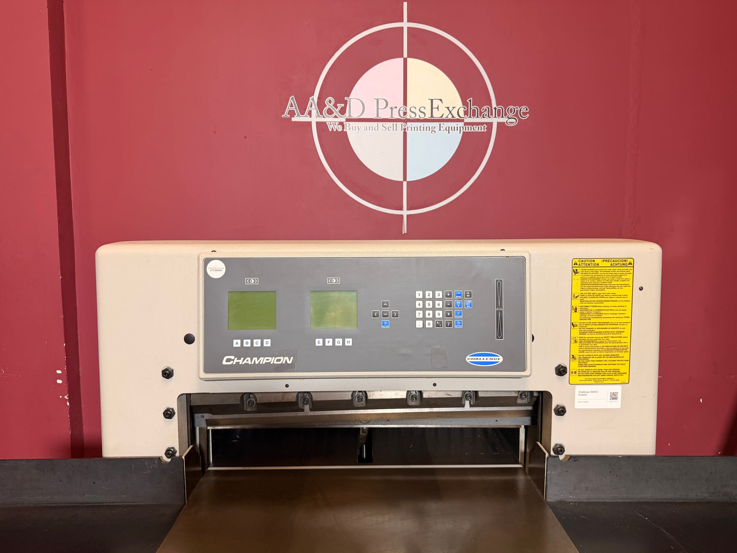 Used Challenge 305 XG safety guard hydraulic clamp system operator protection setup for high-volume paper cutting jobs