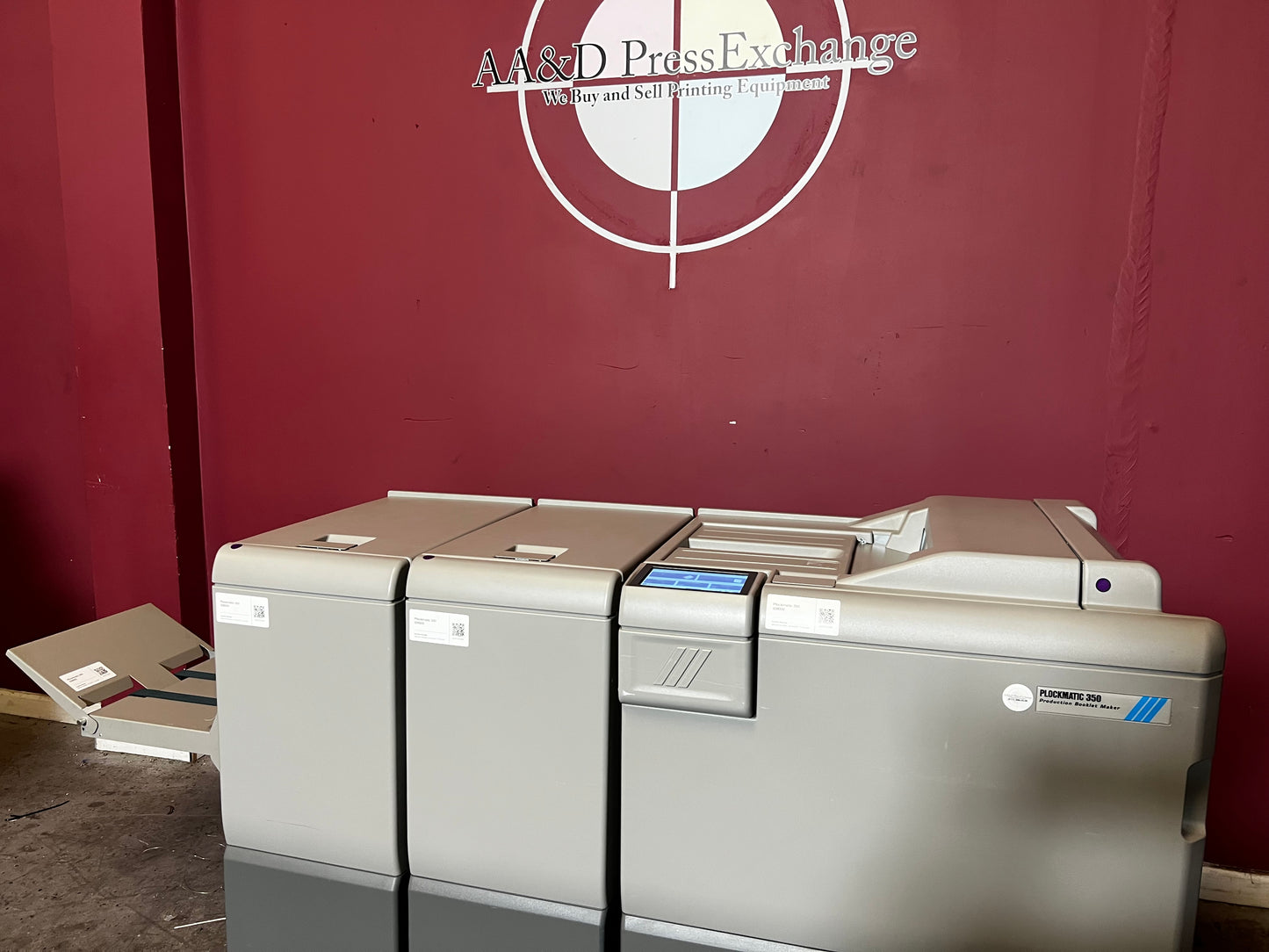 Used Plockmatic 350 90k booklet maker top view of folding and trimming functions – AA&D PressExchange