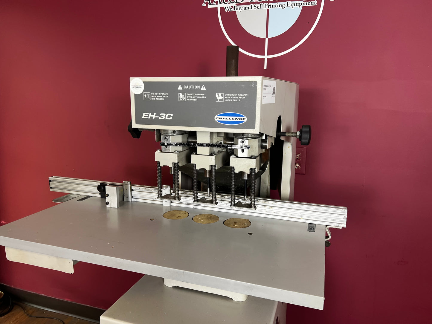 Used Challenge EH-3C Three-Spindle Paper Drill Close-Up – AA&D PressExchange