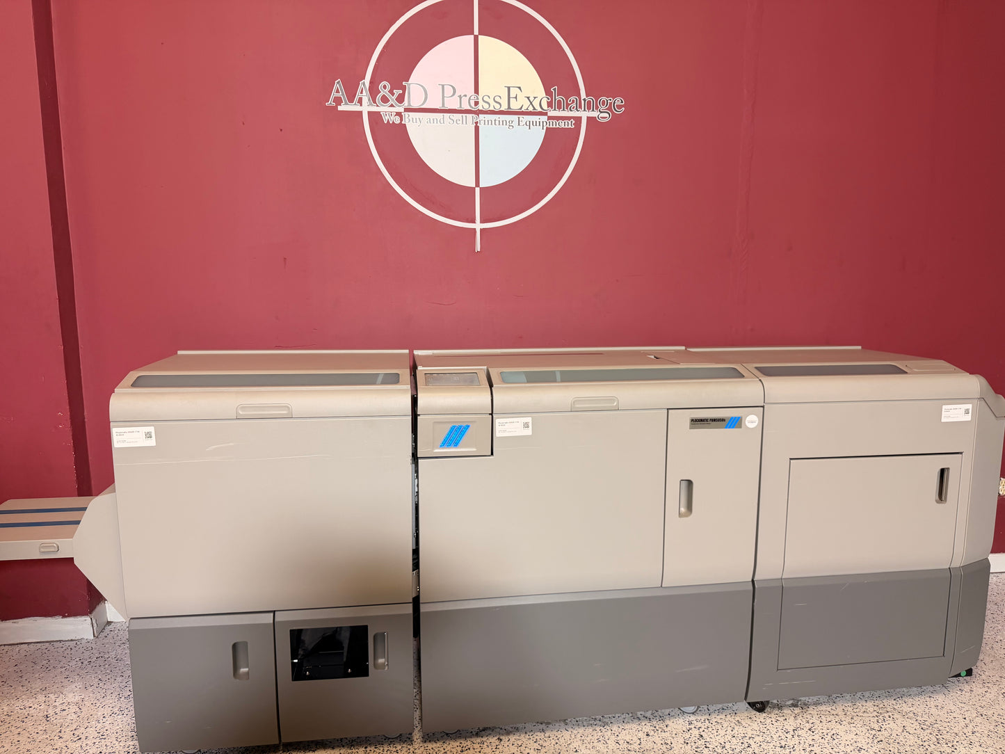 Used Plockmatic 5050S Booklet Maker with 174K book count and stitch heads