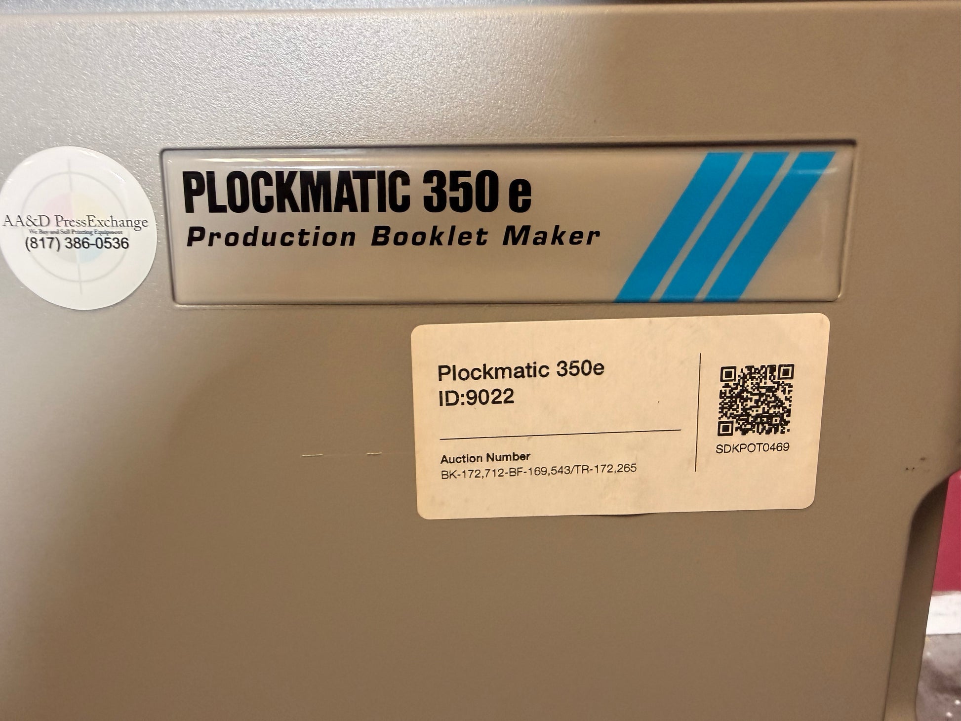 Used Plockmatic 350e booklet maker high capacity stacking and output system