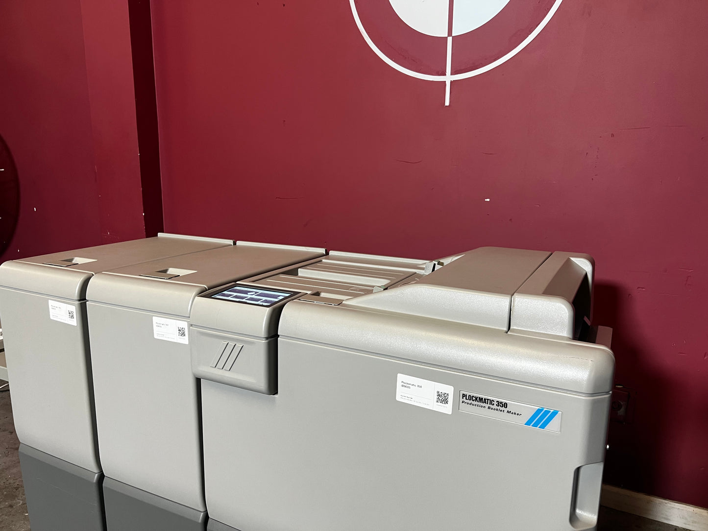 Used Plockmatic 350 64k meter booklet maker rear view showing booklet output section – AA&D PressExchange