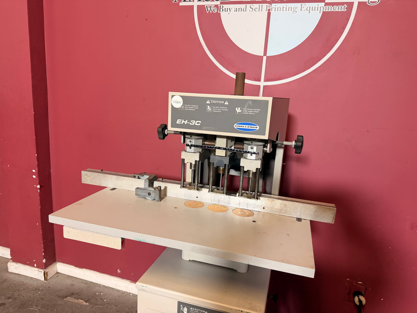 Used Challenge EH-3C Paper Drill control panel and hydraulic system detail