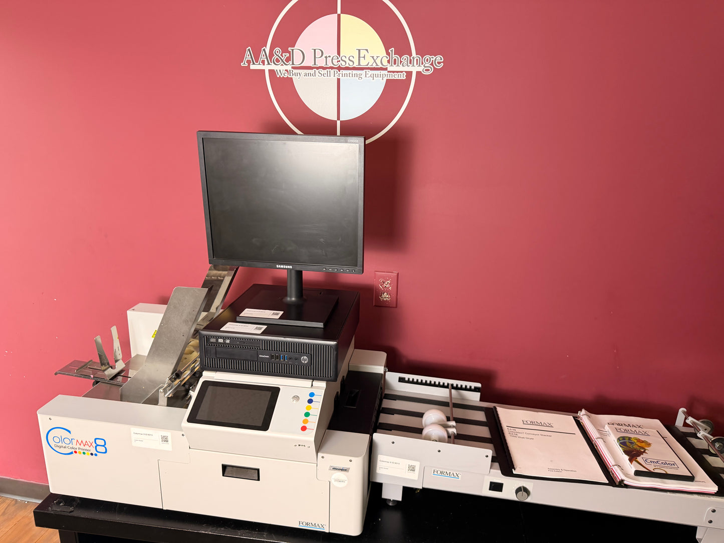 Used Formax ColorMax8 Digital Color Printer front angle showing inkjet printing unit