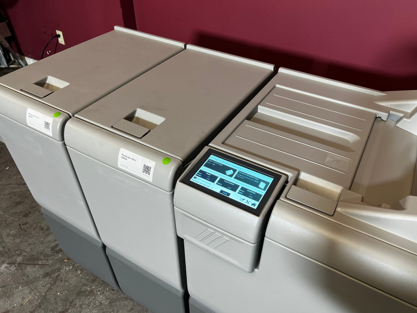 Used Plockmatic 350e 31k Meter booklet maker angled overview for modular in-line production – AA&D PressExchange