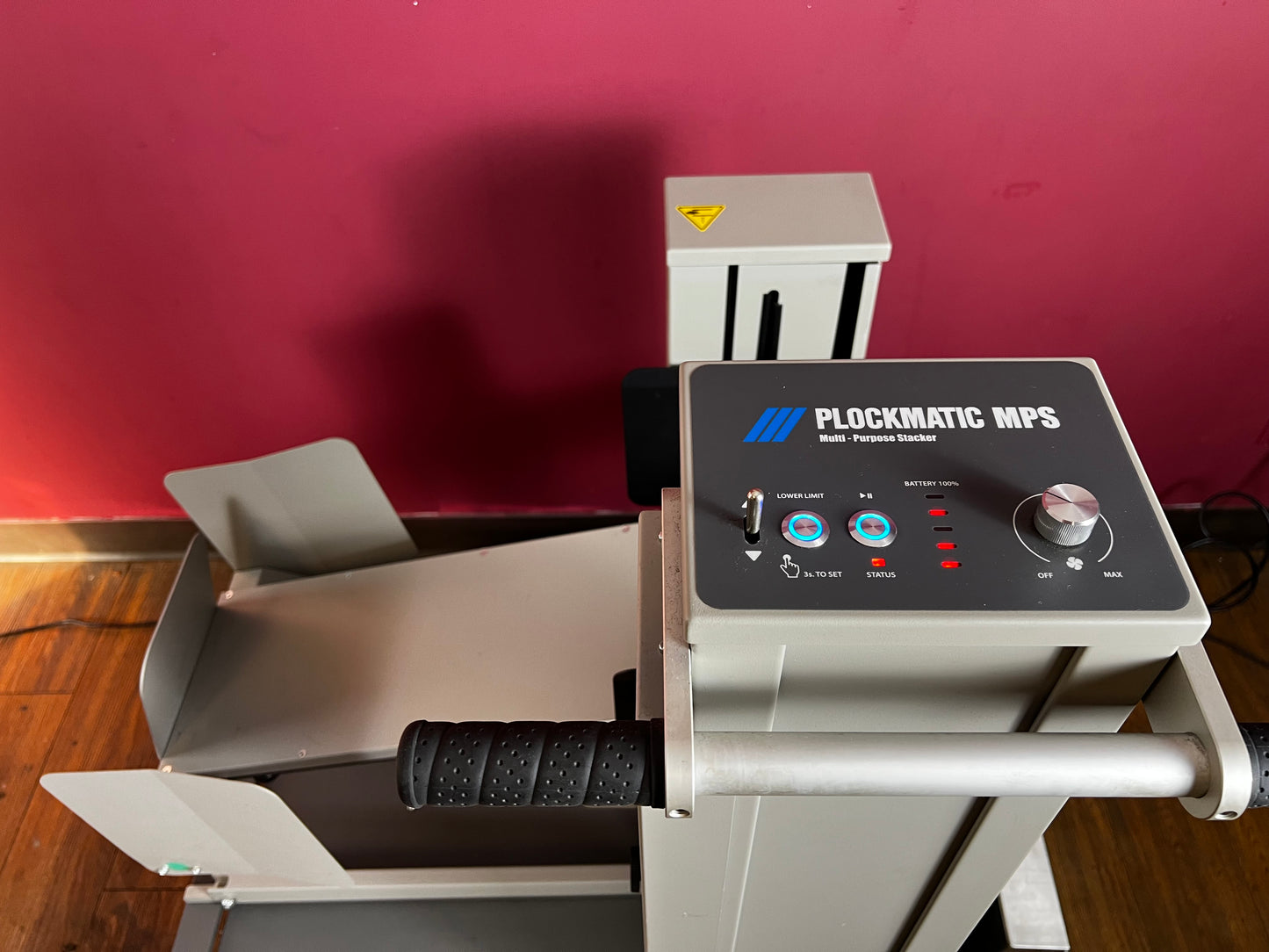  Used Plockmatic MPS Multi-Purpose Stacker close-up of controls and transport platform – AA&D PressExchange