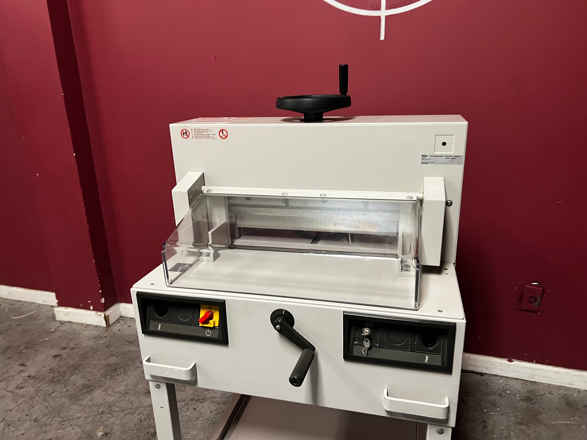 Used Triumph 4810-95 paper cutter side view of guillotine and safety guard – AA&D PressExchange