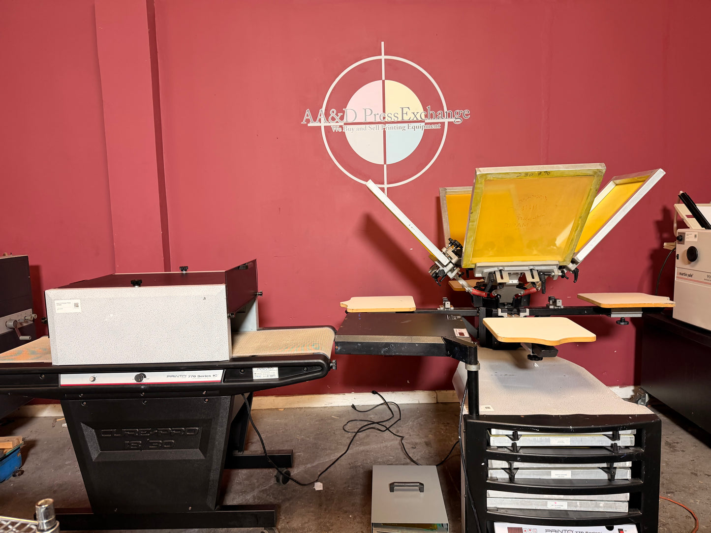 Used Printa 770 Series Screen Printing System with exposure and curing modules visible – AA&D PressExchange