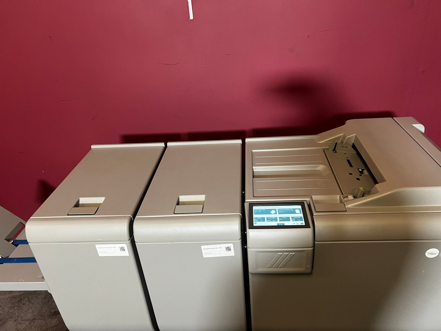 Used Plockmatic 350 bookletmaker LOW METER 167k angled view of booklet output section – AA&D PressExchange