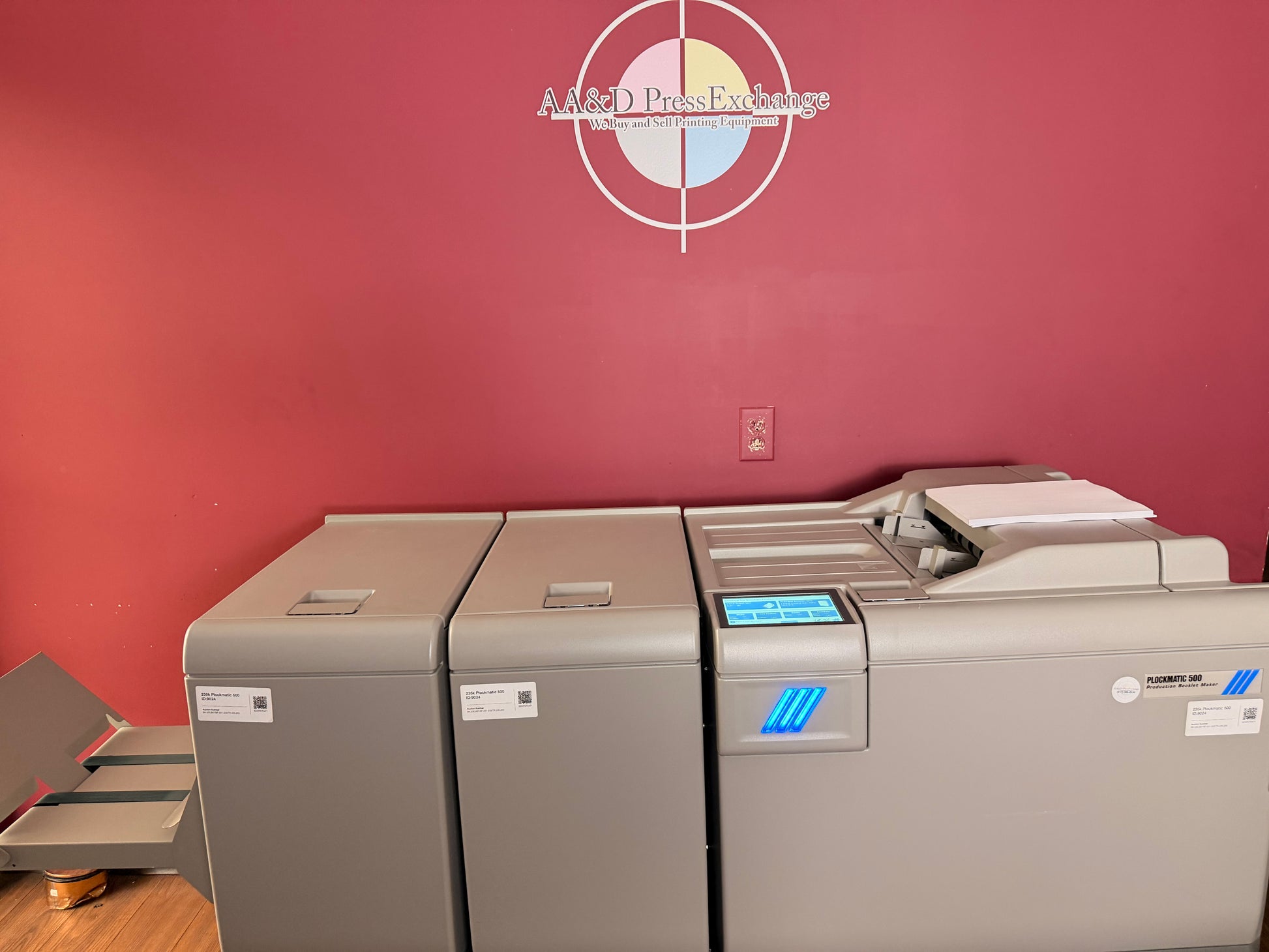 Plockmatic 500 Production Booklet Maker for sale with BookFold and Trimmer modules