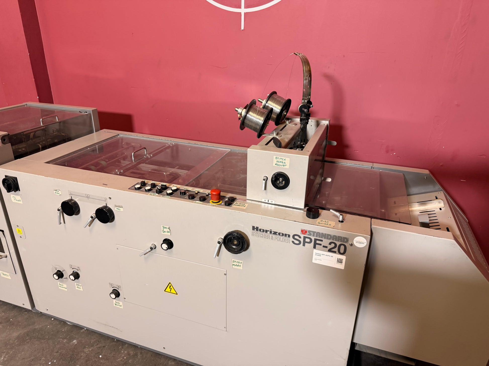 Used Horizon SPF-20 FC-20 booklet machine operator side detail