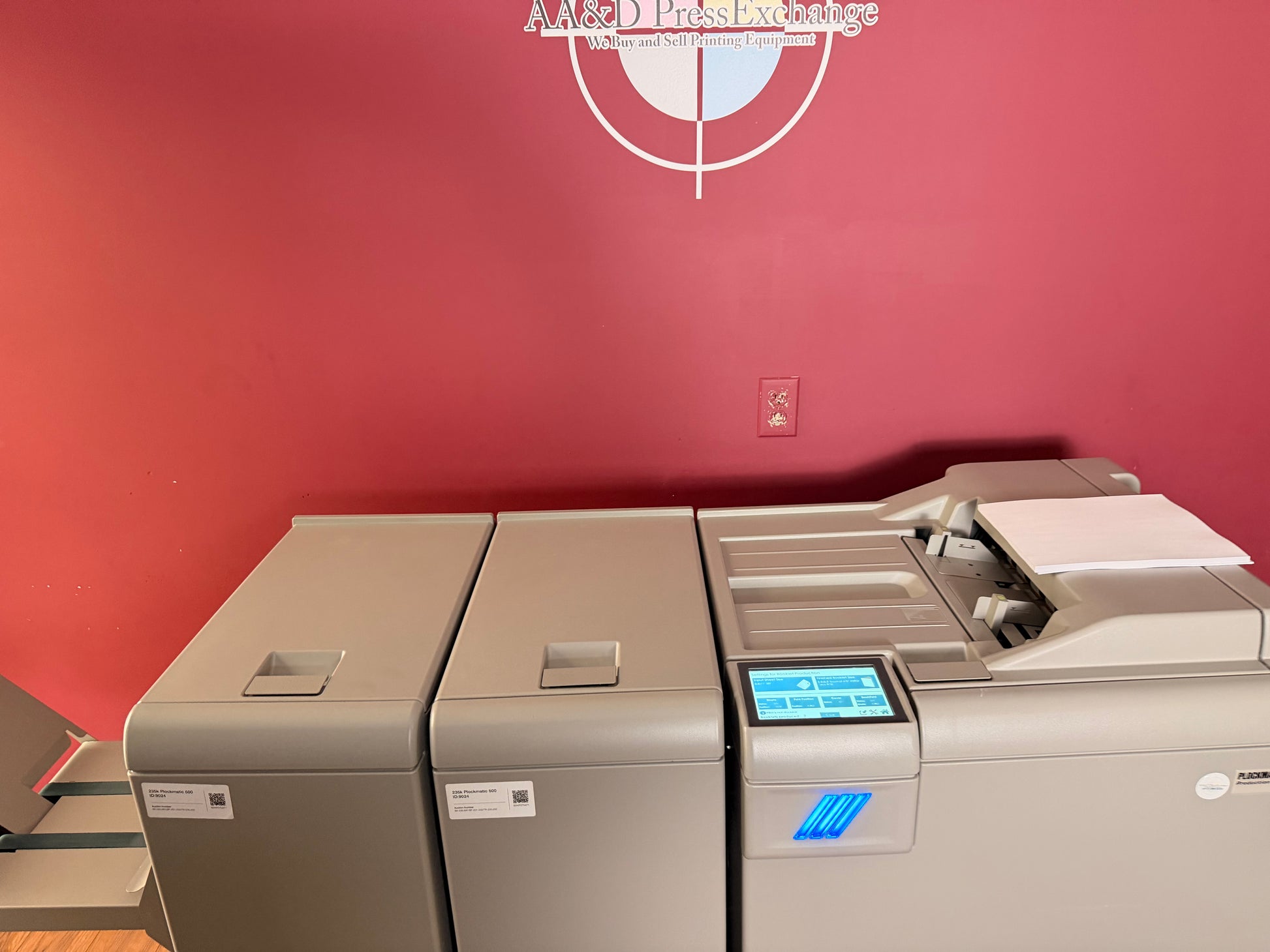 Used Plockmatic 500 booklet finishing system for commercial print operations