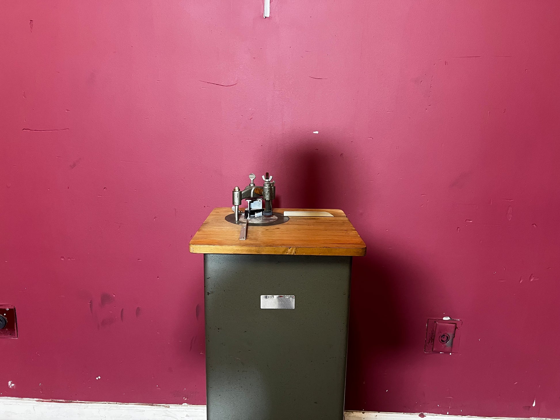 Used Lassco CR-50 Manual Corner Rounder by AA&D PressExchange showing cutting action