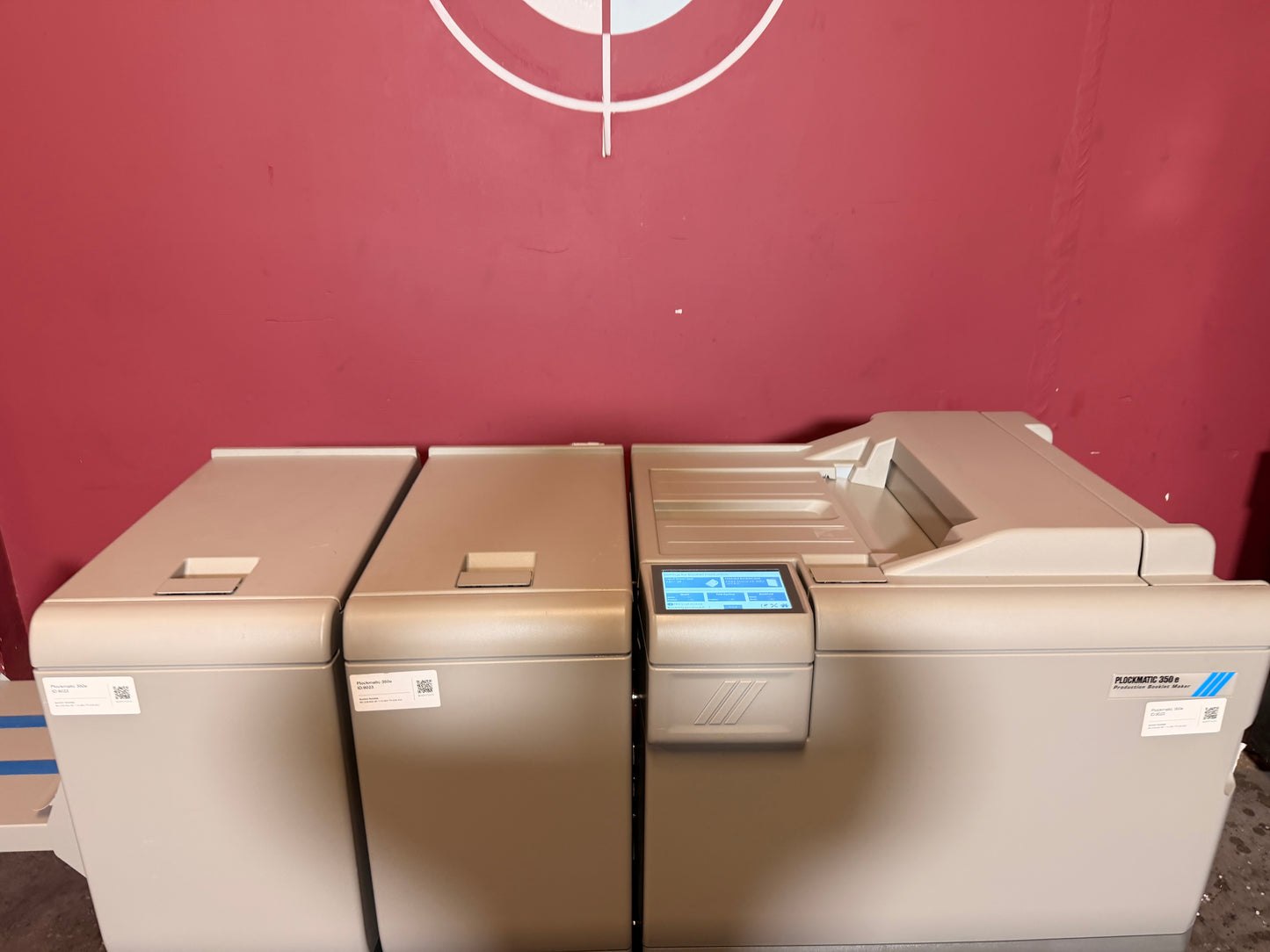 Used Plockmatic 350e booklet maker paper feed and stacking system