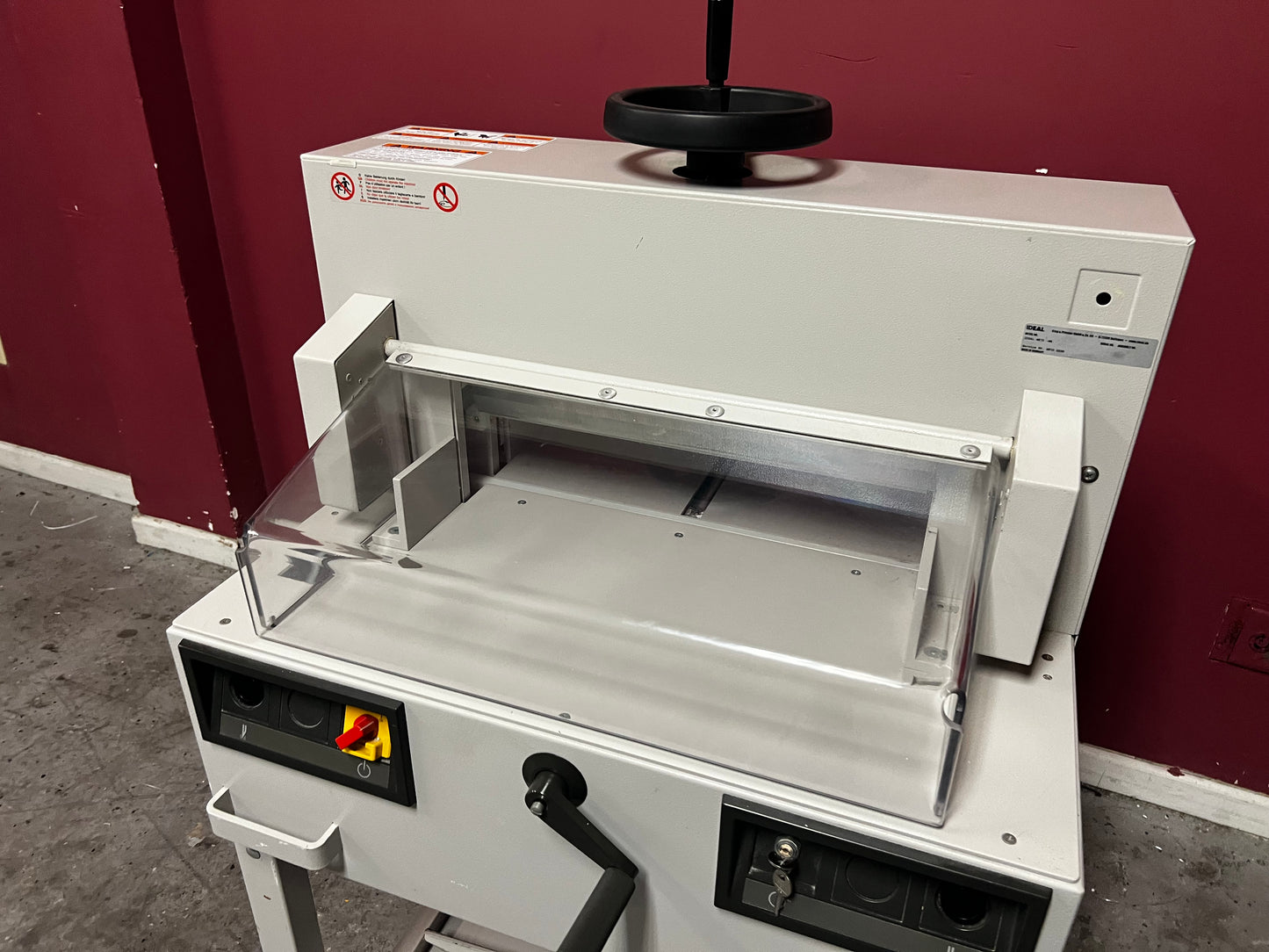 Used Triumph 4810-95 paper cutter rear view highlighting cutting mechanism – AA&D PressExchange