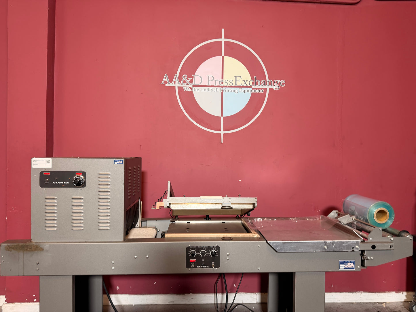 Used industrial shrink wrap L bar heat tunnel combo full machine overview