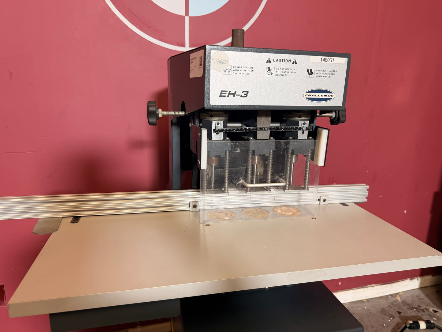 Used Challenge EH-3 Paper Drill adjustable backgauge for precise hole alignment