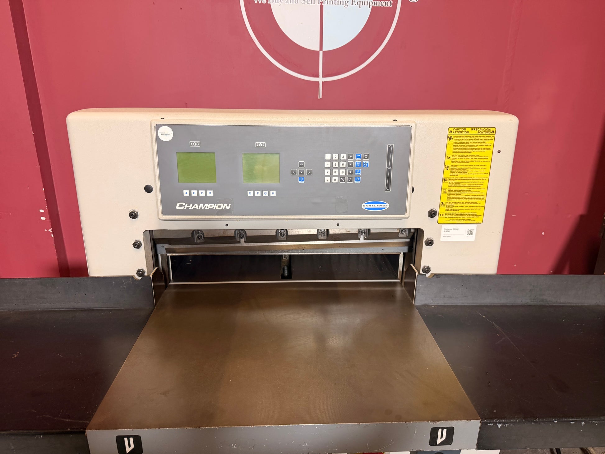 Used Challenge 305 XG full machine side profile heavy-duty hydraulic guillotine cutter for continuous bindery production runs