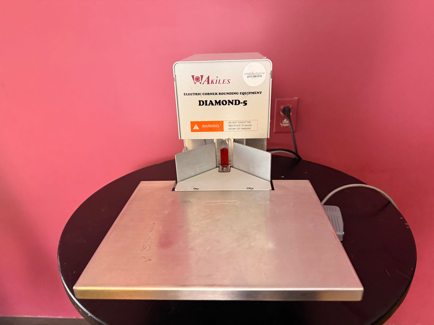Used Akiles Diamond 5 corner rounder showing electric operation and heavy-duty metal construction – AA&D PressExchange